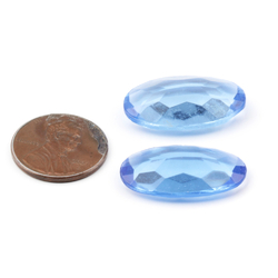 Lot (2) large Czech vintage oval sapphire blue glass rhinestones 24x14mm
