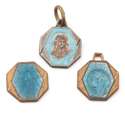 Lot (3) 10mm vintage brass mounted blue religious rosary earring pendant charms 