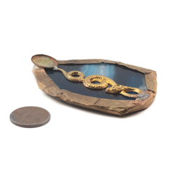 Vintage metal wrapped natural blue agate slice snake serpent necklace pendant jewelry finding