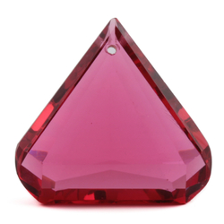 Czech antique hand cut fuchsia pink triangle pendant glass bead 27x29mm