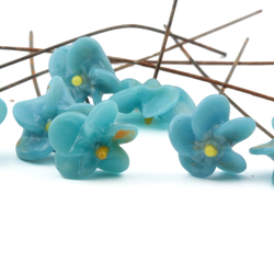 Lot (10) vintage Czech micro lampwork blue glass flower head pin beads