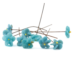 Lot (10) vintage Czech micro lampwork blue glass flower head pin beads