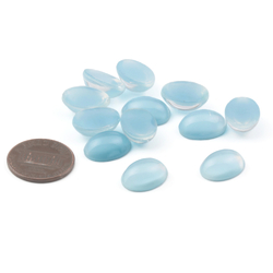 Lot (12) Czech vintage blue satin moonglow oval glass cabochons 14x10mm