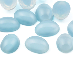 Lot (12) Czech vintage blue satin moonglow oval glass cabochons 14x10mm