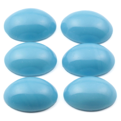 Lot (6) Czech vintage blue oval glass cabochons 20x15mm