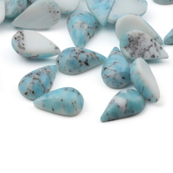 Lot (24) Czech vintage blue matrix marbled faux gemstone teardrop glass cabochons 10x6mm