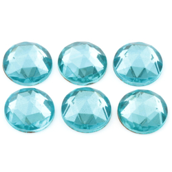 Lot (6) Czech vintage foiled round aqua blue flatback glass rhinestones 18mm