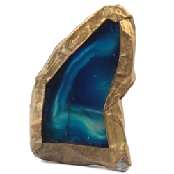 Vintage Art Deco metal wrapped natural blue agate slice necklace pendant element