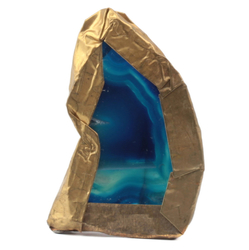 Vintage Art Deco metal wrapped natural blue agate slice necklace pendant element