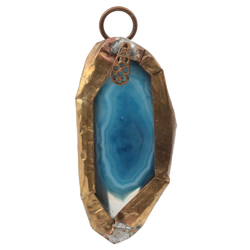 Vintage Art Deco metal wrapped natural blue agate slice necklace pendant finding