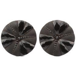 Lot (2) Antique Victorian Czech black flower glass buttons 32mm