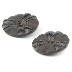 Lot (2) Antique Victorian Czech black flower glass buttons 32mm
