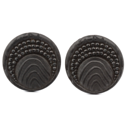 Lot (2) Antique Victorian Czech imitation marcasite crescent black glass buttons 27mm