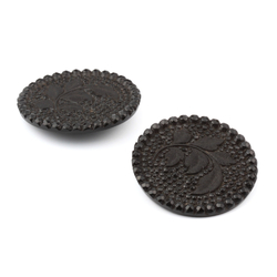 Lot (2) Antique Victorian Czech lacy floral leaf black marcasite glass buttons 32mm