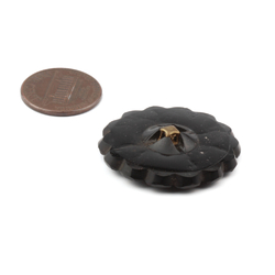 Antique Victorian Czech imitation marcasite spiral flower black glass button 32mm