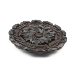 Antique Victorian Czech imitation marcasite spiral flower black glass button 32mm