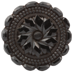 Antique Victorian Czech imitation marcasite spiral flower black glass button 32mm