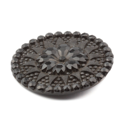 Antique Victorian Czech imitation marcasite flower black glass button 32mm