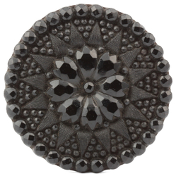 Antique Victorian Czech imitation marcasite flower black glass button 32mm