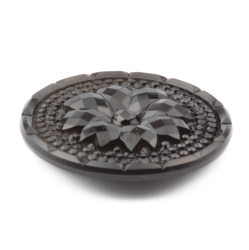 Antique Victorian Czech imitation marcasite flower black glass button 32mm