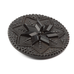 Antique Victorian Czech imitation marcasite seven point star lacy black glass button 32mm