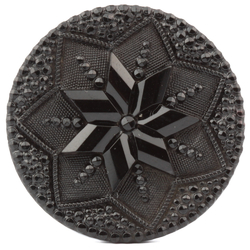 Antique Victorian Czech imitation marcasite seven point star lacy black glass button 32mm