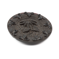 Antique Victorian Czech lacy floral black glass button 32mm