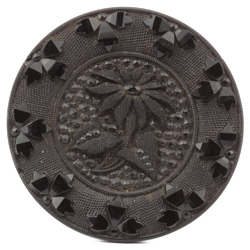 Antique Victorian Czech lacy floral black glass button 32mm