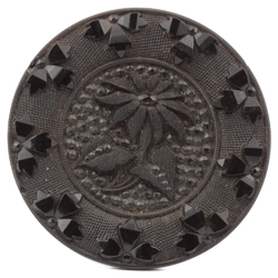 Antique Victorian Czech lacy floral black glass button 32mm