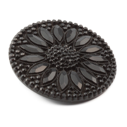Antique Victorian Czech imitation marcasite sunflower black glass button 32mm