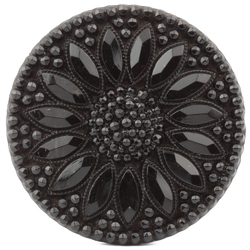 Antique Victorian Czech imitation marcasite sunflower black glass button 32mm
