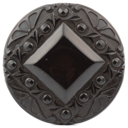 Antique Victorian Czech geometric floral black glass button 32mm