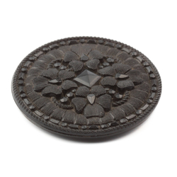 Antique Victorian Czech lacy flower black glass button 32mm