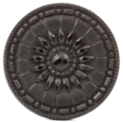Antique Victorian Czech lacy sunflower black glass button 32mm