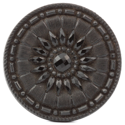 Antique Victorian Czech lacy sunflower black glass button 32mm