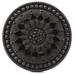Antique Victorian Czech imitation marcasite lacy sunflower black glass button 32mm
