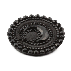 Antique Victorian Czech imitation marcasite crescent moon star black glass button 32mm