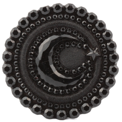 Antique Victorian Czech imitation marcasite crescent moon star black glass button 32mm