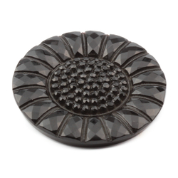 Antique Victorian Czech imitation marcasite geometric sunflower black glass button 32mm
