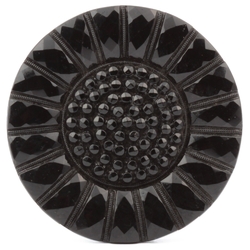 Antique Victorian Czech imitation marcasite geometric sunflower black glass button 32mm