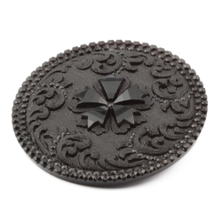 Antique Victorian Czech imitation marcasite lacy flower black glass button 32mm