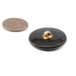 Antique Victorian Czech lacy flower black glass button 27mm