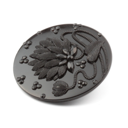 Antique Victorian Czech lacy flower black glass button 27mm