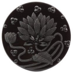 Antique Victorian Czech lacy flower black glass button 27mm
