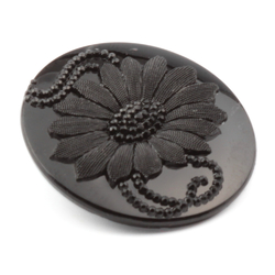 Antique Victorian Czech lacy floral black glass button 27mm