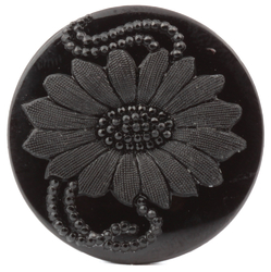 Antique Victorian Czech lacy floral black glass button 27mm