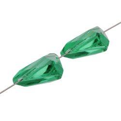 Lot (2) rare Czech Art Deco vintage hand triangle faceted green pendant glass beads 23x15mm