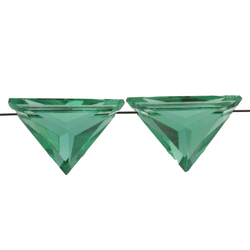 Lot (2) rare Czech Art Deco vintage hand triangle faceted green pendant glass beads 23x15mm