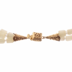 Vintage Czech 3 strand necklace satin atlas opaline pearl glass beads