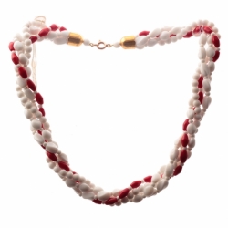 Vintage Czech 4 strand twist choker necklace white red round oval bicone glass beads